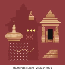 Amalaka - segmented or notched stone disk on shikhara - temple Architecture - Stock Illustration as EPS 10 File