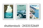 Amalfi Coast, Italy. Arctic Circle. The Blue Grotto, Malta - Set of 3 Vintage Travel Posters. Vector illustration. High Quality Prints
