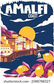 amalfi coast lemon italy beach summer sun sea boat vector fashion 