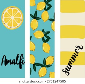 Amalfi Summer Lemon Bookmark Set with Mediterranean Citrus Pattern