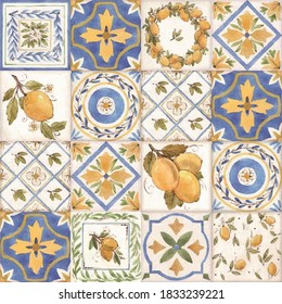 Amalfi tile, Costiera, Decoration, Tile; Bathroom, Terrazzo, Blue and yellow design, floor, pavimento, Interior, exterior.