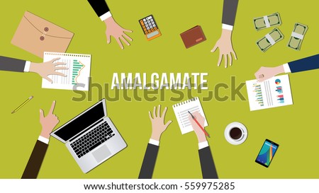Amalgamate concept illustration in a team dicussion