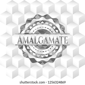Amalgamate grey badge with geometric cube white background