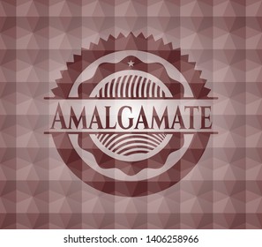 Amalgamate red seamless emblem or badge with abstract geometric pattern background.