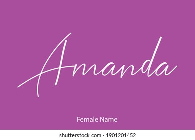 Amanda Female name - in Stylish Lettering Cursive Typography Text on Purple Background