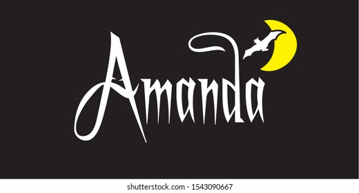 Amanda NAME ART GRAPHIC ILLUSTRATION FOR PERSONALIZATION WITH BATTY HALLOWEEN THEME