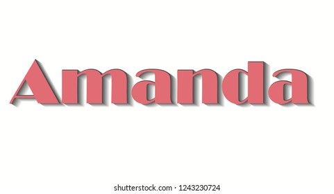 Amanda. Pink shining name isolated on pink background. Happy birthday and Angel Day concept. Vector illustration