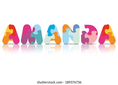 AMANDA written with alphabet puzzle - vector illustration