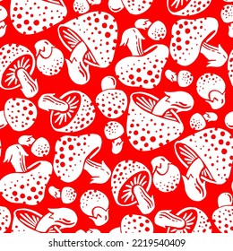 Amanita agaric mushroom seamless pattern for wrap, fabric, surface design, package, packing, sublimation print.