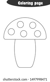 Amanita in cartoon style, autumn black white coloring page, education paper game for the development of children, kids preschool activity, printable worksheet, vector illustration