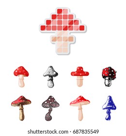 Amanita fly agaric toadstool mushrooms fungus different art style design vector illustration red hat