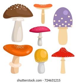 Amanita fly agaric toadstool mushrooms fungus different art style design vector illustration red hat