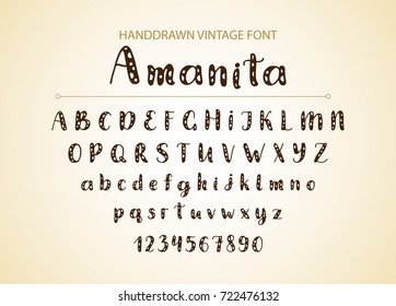 Amanita. Handdrawn Vector font.  Display cute styled calligraphy typeface. 
