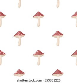 Amanita icon in cartoon style isolated on white background. Mushroom pattern stock vector illustration.