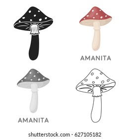 Amanita icon in cartoon style isolated on white background. Mushroom symbol stock vector illustration.