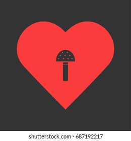 Amanita icon flat. Simple pictogram on heart background. Vector illustration symbol