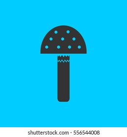 Amanita icon flat. Simple vector black pictogram on blue background