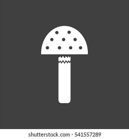 Amanita icon flat. Vector white illustration isolated on black background. Flat symbol