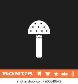 Amanita icon flat. White pictogram on black background. Vector illustration symbol and bonus button tooth, vase, star, mirror, bottle