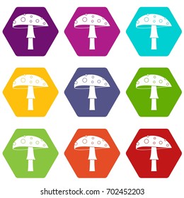 Amanita icon set many color hexahedron isolated on white vector illustration