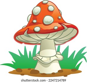 Amanita isolated mushroom with red and white spots. Vector fly-agaric.