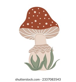 Amanita Muscaria. Hand drawn mushroom. Stylized element for autumn decorative design, halloween invitation, harvest or thanksgiving. Vector illustration
