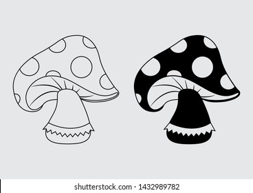 Amanita muscaria icon, black outline and flat design. Vector illustration