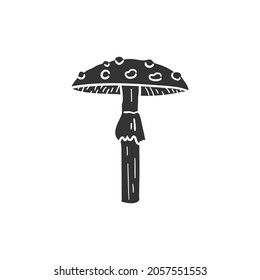 Amanita Muscaria Icon Silhouette Illustration. Mushroom Vector Graphic Pictogram Symbol Clip Art. Doodle Sketch Black Sign.