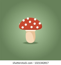 Amanita mushroom colorful doodle on green background