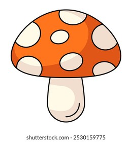 Seta Amanita, mosca agárica. Icono de la caída de la comida venenosa. Elemento simple plano de Vector, ilustración en color. Para el logotipo, etiqueta engomada, impresión, Diseño web, scrapbooking