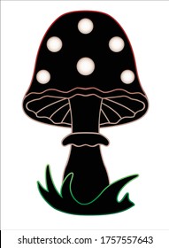 Amanita mushroom in the grass - vector black silhouette with a colored outline for a logo or pictogram. Amanita in the grass - poisonous mushroom - silhouette for a sign or corporate identity.