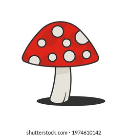 Amanita mushroom icon. Flat style. Isolated on white background. 