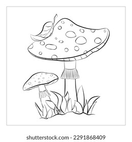 Amanita mushroom (lat. amanita verna) vector coloring page for children in black lines. Beautiful drawing.