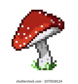 The Amanita Mushroom. Pixel Art. Vector.