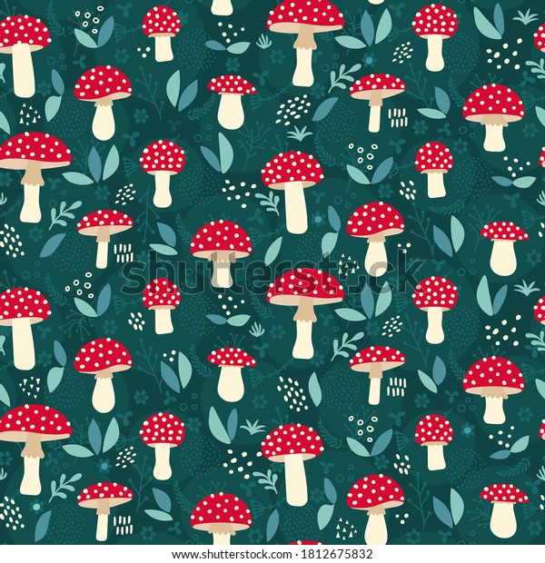 Amanita Mushroom Seamless Pattern Design Cute Stock Vector (Royalty ...