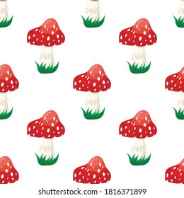 
Amanita mushroom, seamless pattern, vector illustration