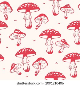 Amanita mushrooms seamless plant pattern