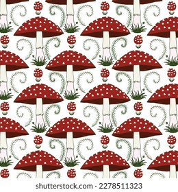 Amanita pattern. Poison mushrooms. Vector illustration.