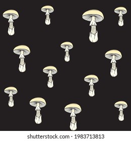 Amanita phalloides, death cap or the death cap amanita seamless pattern. Mushroom seamless pattern. Deadly mushrooms. 