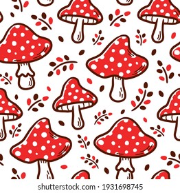 Amanita red mushroom seamless
