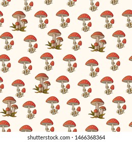 Amanita red mushroom with White Mushrooms vector pattern.