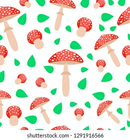Amanita seamless pattern. Fly agaric vector illustration. Flat cartoon style.