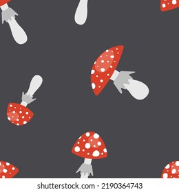 Amanita. Seamless pattern. Mushroom. Flat, cartoon. Isolated vector illustration eps 10