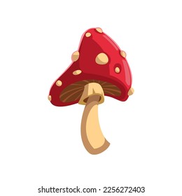 Amanita sticker. Vector illustration of cute fall item. Cartoon mushroom isolated on white background. Autumn decor concept