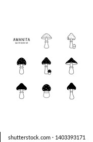 Amanita - vector icon set on white background. Symbol for web, infographics, print design and mobile UX/UI kit. Vector illustration, EPS10.