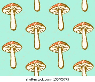 Amanita vector seamless pattern in sketch style