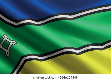 Bandeira de Amapa acenando ao vento, textura de seda detalhada e realista. Estado do Brasil
