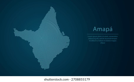 Amapa, estado do Brasil. Mapa preenchido com círculos concêntricos no plano de fundo de gradiente escuro