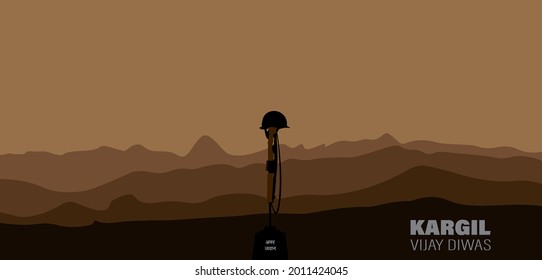 Amar Jawan is written in Hindi which means long live soldier. Vector Illustration of Kargil Vijay Diwas. Commemoration day. Martyr's Day.8