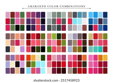 Amaranth color palette. Trend color palette guide template. Fit for fashion designers, business, and paints colors company. Match combinations. Vector graphics. Eps 10.